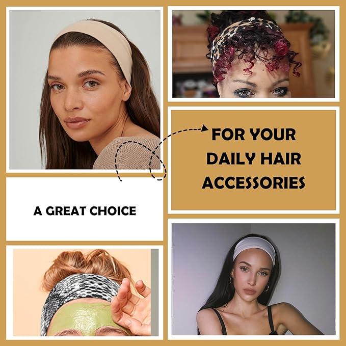 LOTUS78, Pack of 6 Wide Headbands for Women Non Slip, Fashionable Sports Hair Bands for Women's Hair, Soft Elastic Stretchy Head bands, Yoga Workout Headbands for Women Daily Fashion (Safari)