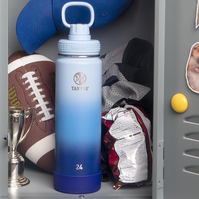 Takeya Actives Water Bottle with Spout Lid - Bottle with Double Stainless Steel Insulation - Dishwasher Safe & BPA-Free - Bottle with Spout Lid & Removable Bumper - 24 oz, Ombre Pacific Blue