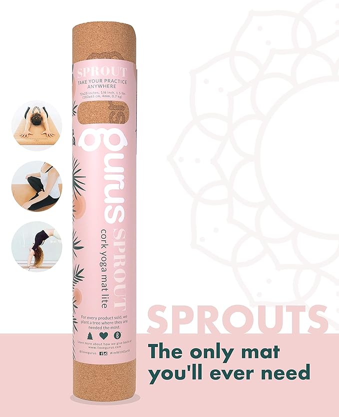 GURUS Sweat Proof Durable Cork Yoga Mat Thick Non Slip Exercise Mat for Home Workout