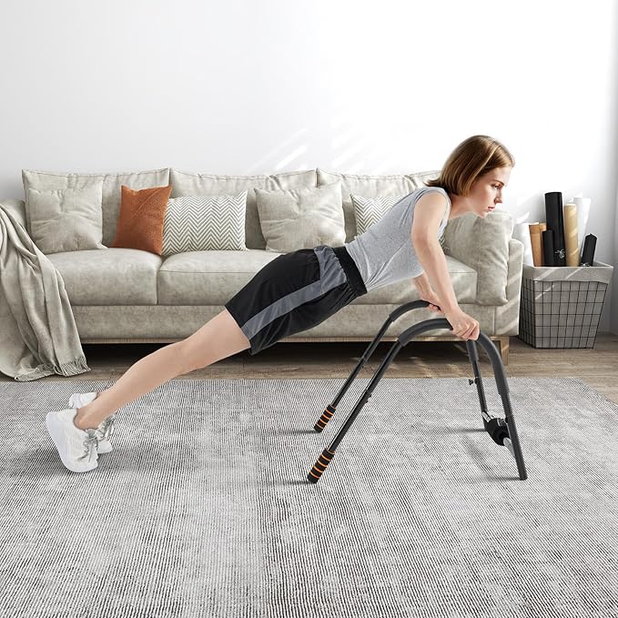 GYMAX Ab Machine, 330lbs Ab Cruncher for Stomach Workout with Head Protector, Padded Grips & Foam Edge, Easy Assembly Fitness Ab Trainer, Sit Up Assistant Push Up Stands, Multifunctional Home Gym Addition