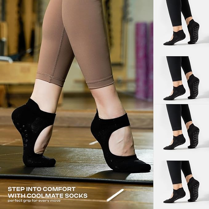 CoolMate Pilates Socks with Grips for Women, Yoga Socks, Crew Non Slip Women for Workout, Barre, Pilates Gifts
