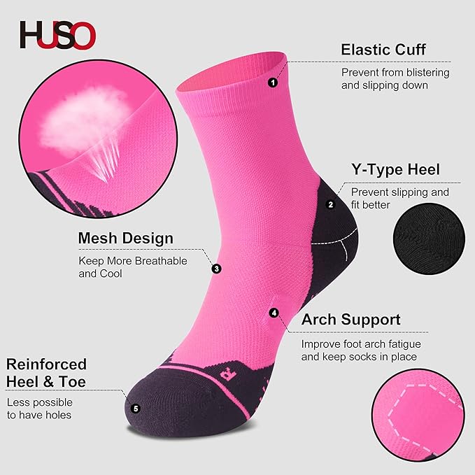 HUSO Compression Ankle Running Socks: Athletic Socks for Men Women with Cushion,Work Hiking Basketball Sport Socks 3 Pairs