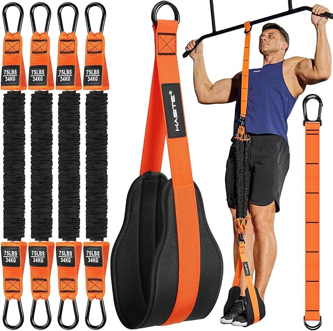 Pull Up Assistance Bands Set - 4 Heavy Duty Resistance Bands 300lbs, Adjustable Weight/Size with Footrest for Home Gym Strength Training