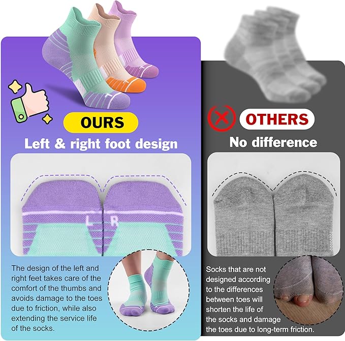 Gonii Women's Compression Ankle Socks with Cushion & Arch Support| Lightweight & Moisture-Wicking for Running 3 Pairs