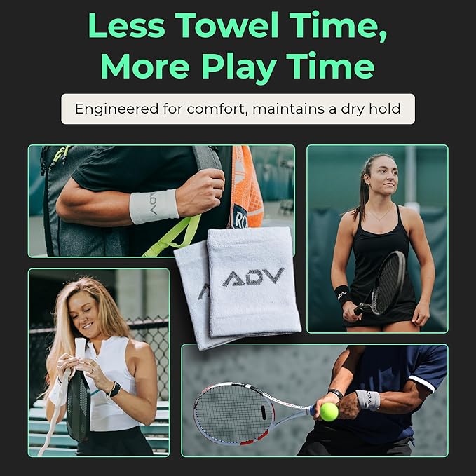 ADV Tennis Wristbands with New Age Polyester Cotton Blend - Ultra Absorbent Wrist Sweatbands - Doublewide & Slim Wrist Bands for Sweat - 4 Pack or 2 Pack