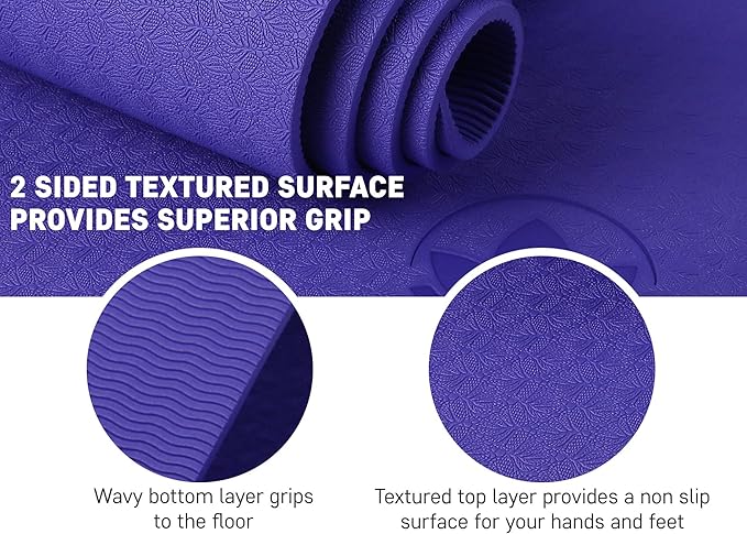 Clever Yoga Better Grip Thick Yoga Mat - Beginner Exercise Yoga Mat with Non-Slip Surface for Home Gym, Earth-Friendly & Recyclable Pilates and Workout Pad Women & Men, 1/4 Inch Thick