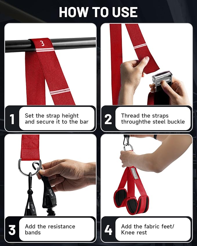 MANUEKLEAR Heavy Duty Resistance Bands for Pull Ups, Pull Up Assistance Bands with Scale Tracking Feature, Adjustable Pull Up Assist Band with Five 50-Pound Pull Up Bands and Fabric Feet/Knee Rest