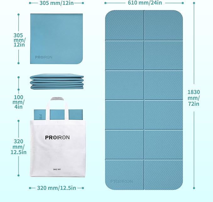 PROIRON Foldable Yoga Mat 0.24"/0.16" for Home Workout & Travel, Non Slip Travel Yoga Mats with Carry Bag, Packable Yoga Mat for Home Gym, Pilates, Fitness,Stretching