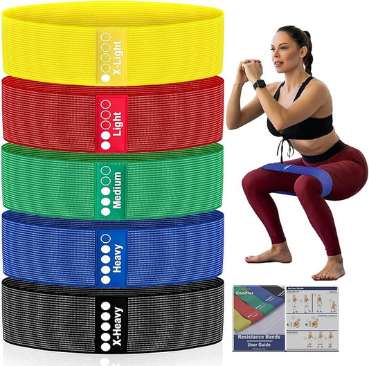 Resistance Bands for Working Out - Exercise Bands Set with Workout Guide - Fabric Elastic Bands for Physical Therapy - Fitness Bands Ideal for Legs Hip Glute