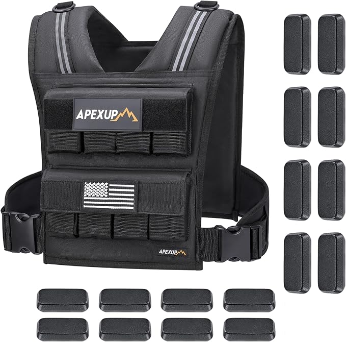 APEXUP Adjustable Weighted Vest Men 20lbs/30lbs/40lbs Weights with Reflective Stripe, Weight Vest Woman Workout Vest for Strength Training Running Walking