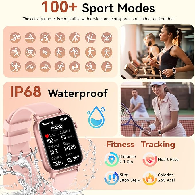 KPEP Smart Watches with LED Flashlight, 1.85" HD Smartwatches for Men Women, Answer/Make Calls, Heart Rate/SpO2/Sleep Monitor, 100+ Sport Modes, IP68 Waterproof Fitness Tracker for iOS Android, Black