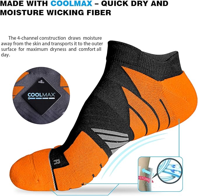 Hylaea No Show Running Athletic Anti-Blister Wicking Coolmax Socks, Seamless Anti-odor