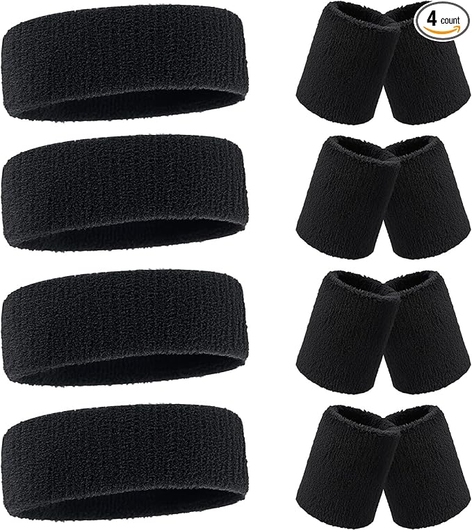 Civaner 12 Pcs 80s 90s Sweatbands Neon Headbands Wristbands for Men Women Party Sports Cotton Headbands Terry Cloth Athletic Sweat Bands for Tennis Football Gym Workingout Accessories