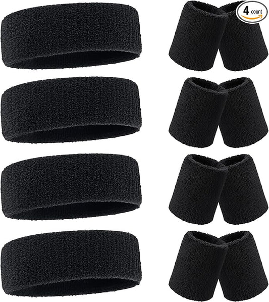 Civaner 12 Pcs 80s 90s Sweatbands Neon Headbands Wristbands for Men Women Party Sports Cotton Headbands Terry Cloth Athletic Sweat Bands for Tennis Football Gym Workingout Accessories