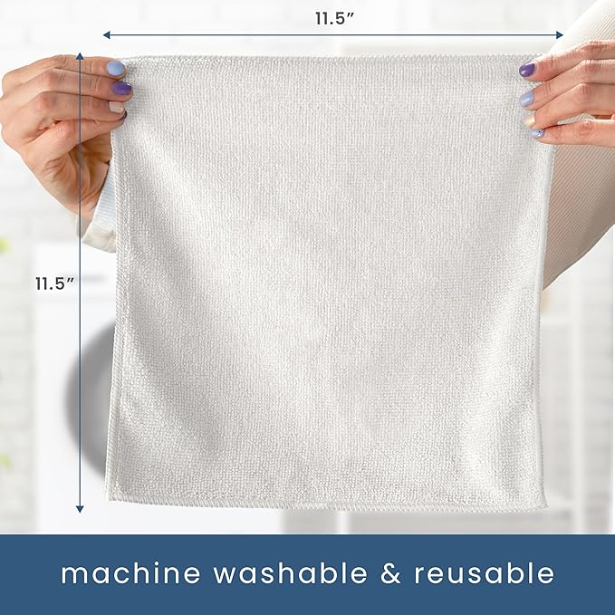 S&T INC. 50 Pack Microfiber Cleaning Cloth, Bulk Towels for Home, Reusable Microfiber Towels for Cars, Cleaning Rags, White, 11.5 Inches x 11.5 Inches, 50 Count