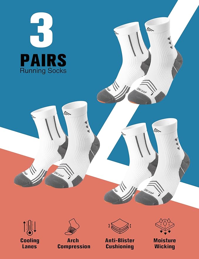 Compression Sport Running Socks: Athletic Crew Socks for Men Women Cycling Hiking Basketball Work,3 Pairs