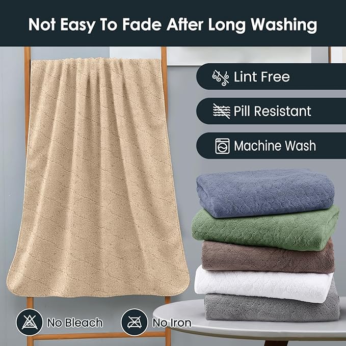 JML Microfiber Bath Towels, Oversized, Ultra Soft, Super Absorbent and Fast Drying, No Fading Large Bathroom Towel Set for Sport, Travel, Fitness, SPA and Yoga (Coral Fleece - Camel, 30 in x 60 in)