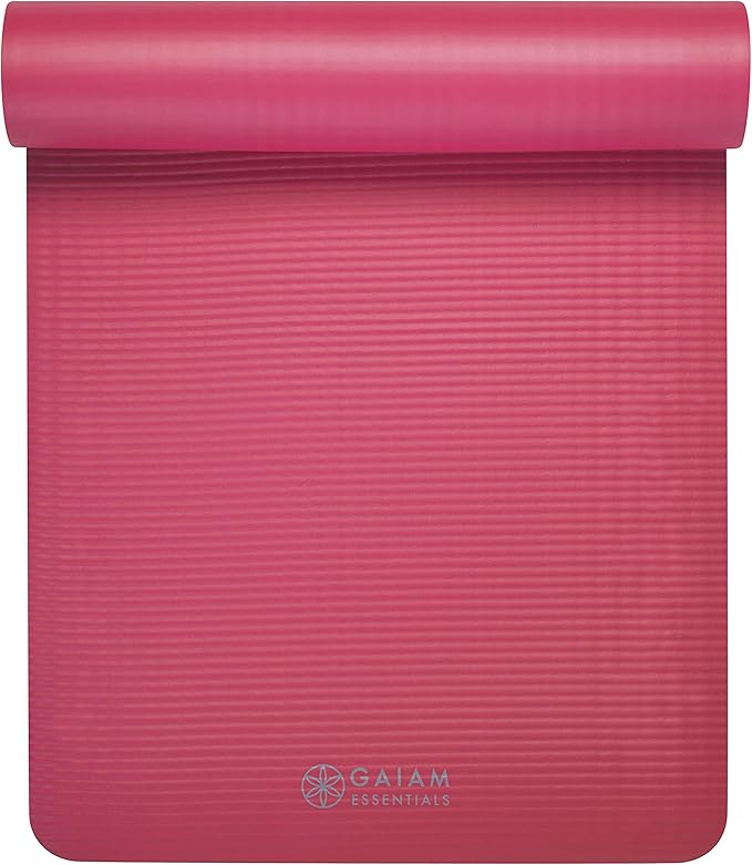 Gaiam Essentials Thick and Thin Yoga Mat Fitness & Exercise Mat with Easy-Cinch Carrier Strap