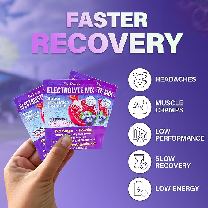 Dr. Price’s Electrolyte Mix | Sugar-Free Hydration Powder with 72+ Trace Minerals | No Sugar, Fast-Dissolving Electrolytes Powder Packets | Blueberry-Pomegranate (30 Packs)