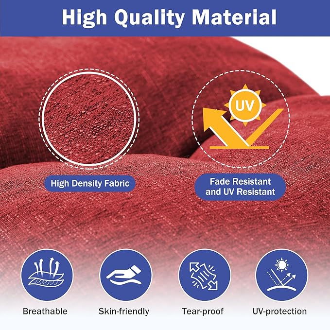 Bench Cushions for Outdoor Furniture, 36 x 14 Inch Outdoor Bench Cushion, Patio Bench Cushion with Durable Ties, Long Patio Seat Cushions for Garden, Indoor, Kitchen&Dining, Red