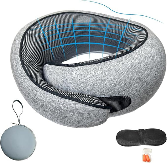 Premium Travel Pillow, 2025 New Memory Foam Neck Pillow, 360° Ergonomic Design Airplane Pillow Travel Pillows for Airplanes, Cars, Offices, Home Use, Ideal for Adults and Kids (Light Gray)