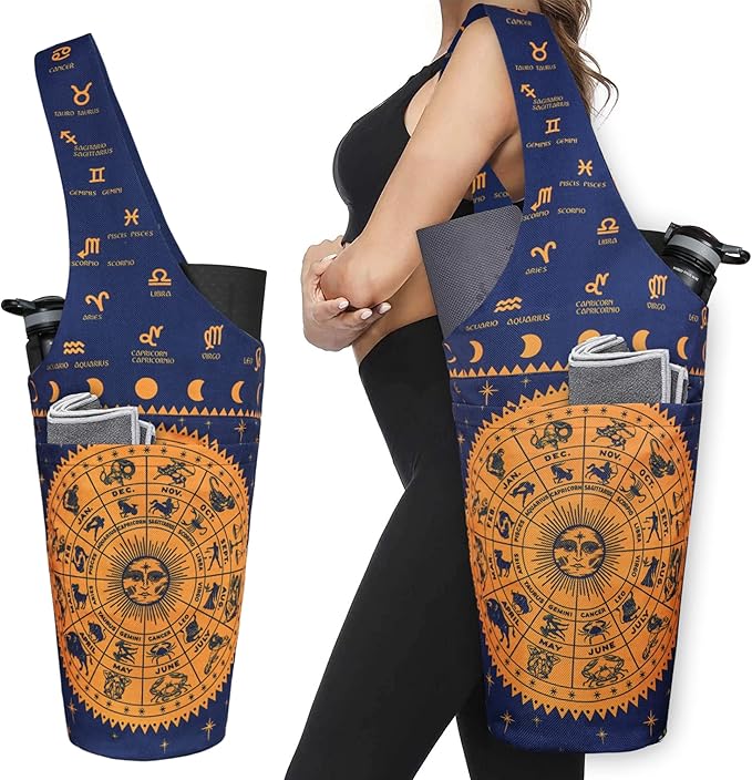Fashion Printed Yoga Mat Bag with Large Side Pocket & Zipper Pocket Long Tote Yoga Bag Fit Most Size Mats - Holds More Yoga Accessories