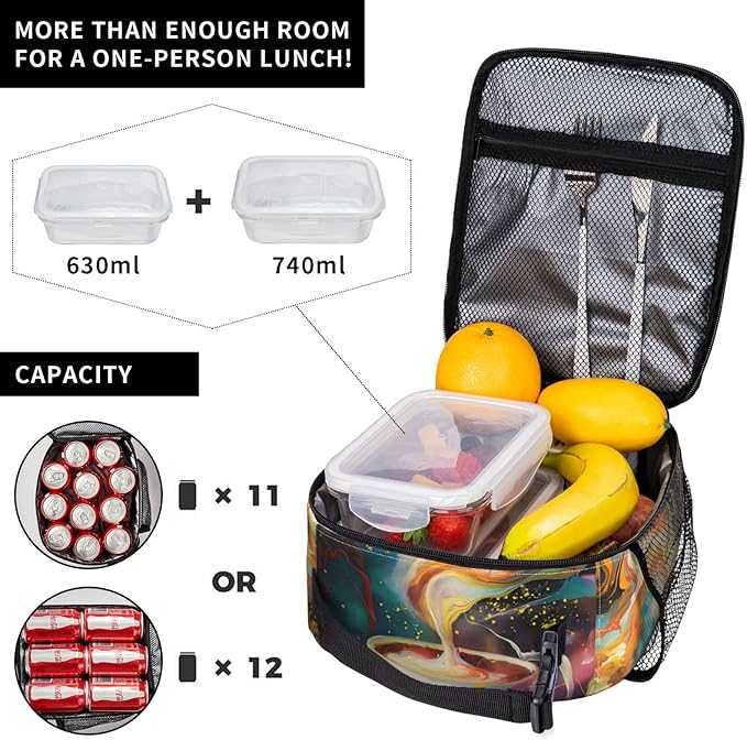 Insulated Lunch Box for Women Men, Coffee Cup Theme Lunch Box Reusable Portable Lunch Bag Cooler Tote Waterproof Lunch Container for Office Picnic Work Travel Hiking