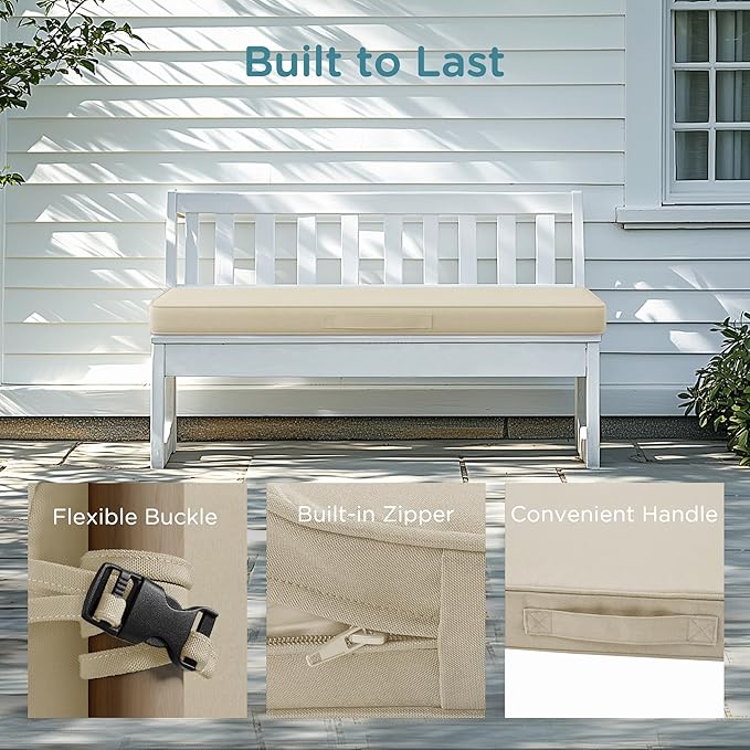 Codi Outdoor Bench Cushion 60 inch, Double Waterproof Patio Furniture Cushions Replacement for Swing, Porch, Couch, 60x18x3'', Beige