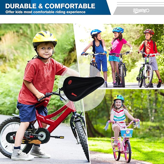 Gel Kids Bike Seat Cushion Cover, Anti-Slip Child Bike Seat Cover Comfortable Adjustable Small Bicycle Saddle Pad, 9'' X 6''
