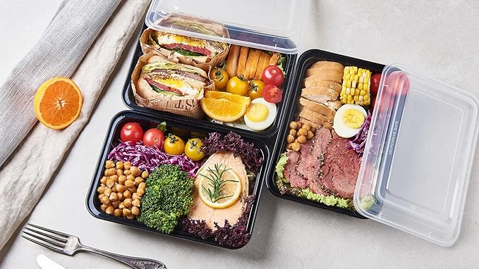 150 Pack Meal Prep Plastic Food Storage Containers With Lids 28 oz 1 Compartment Black Rectangular To Go Lunch Prepping Boxes BPA-Free Microwavable Freezer Safe Stackable (Formerly FULING)