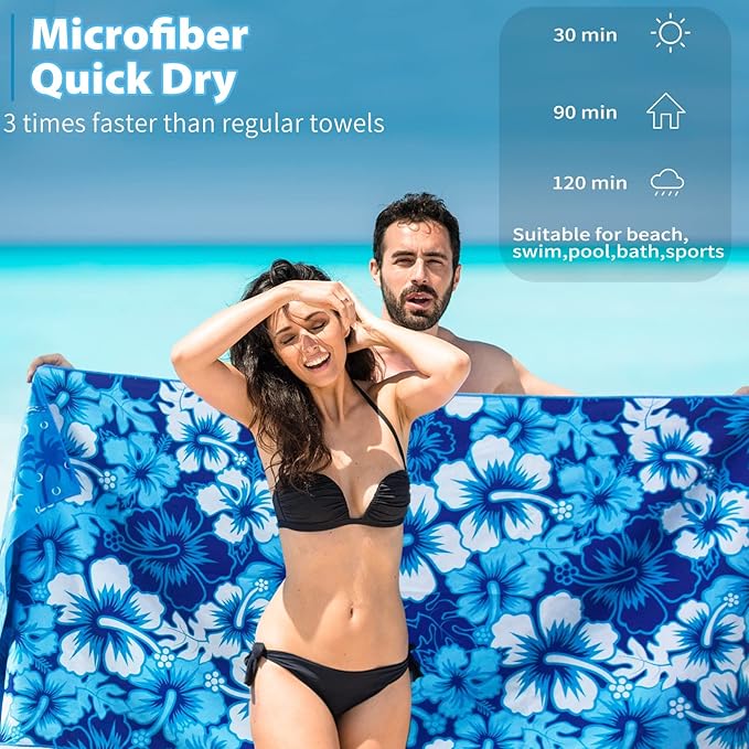 2 Pack Microfiber Thin Beach Towel Lightweight 71x32 Oversized Extra Large Sand Free Towels Quick Dry for Travel Pool Yoga Gym Sports Beach Accessories Vacation Essential Gift