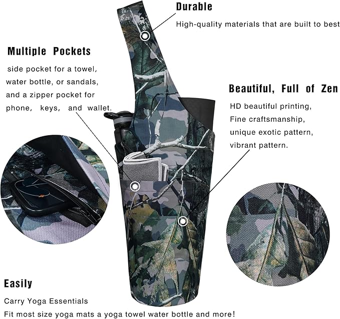 Fashion Printed Yoga Mat Bag with Large Side Pocket & Zipper Pocket Long Tote Yoga Bag Fit Most Size Mats - Holds More Yoga Accessories