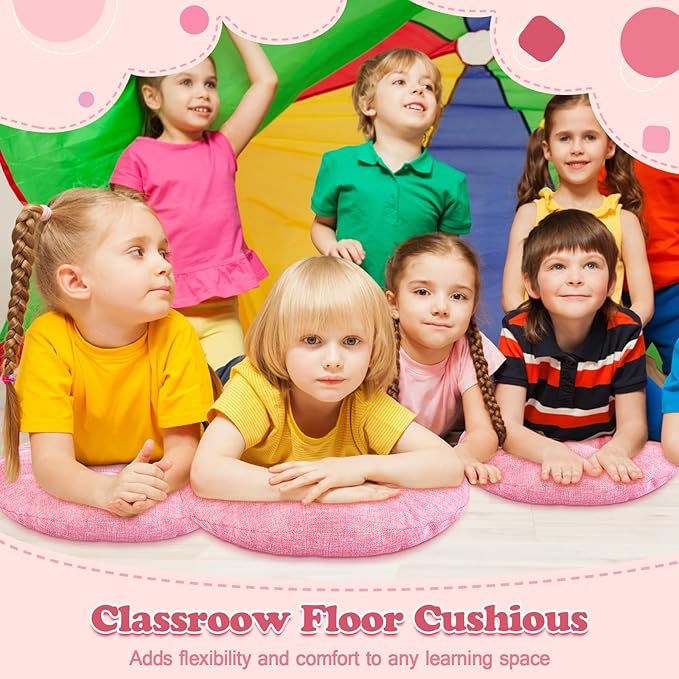 Fumete 8 Pcs 16 Inch Round Floor Cushions for Kids and Toddlers, Flexible Seating Classroom Furniture Floor Pillow for Home, Daycare, Preschool, Yoga and Meditation (Pink)