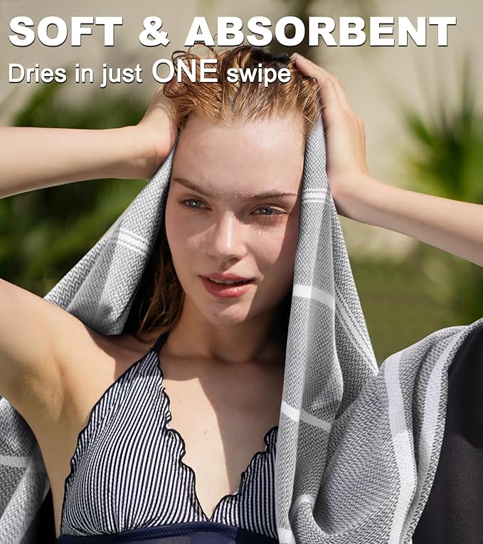 2 Packs Cotton Turkish Beach Towels Sand Free Quick Dry Oversized Bath Pool Swim Towel Large Extra Xl Big Blanket Adult Travel Essentials Cruise Accessories Must Haves Clearance Vacation Stuff