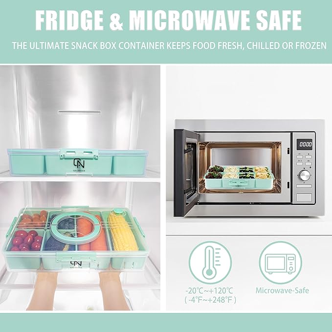 Stackable Snackle Box Container with 2 Lids - BPA-Free Snackle box Organizer, Dishwasher & Microwave Safe Reusable Snacklebox for Veggies, Fruits, Charcuterie, Snacks (Green, 2 Pack)