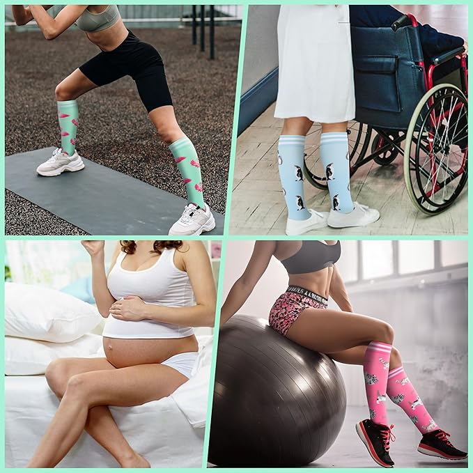 fenglaoda Compression Socks for Women Men Knee High 3 Pairs Support for Nurses, Travel, Circulation, Athletic, Pregnancy
