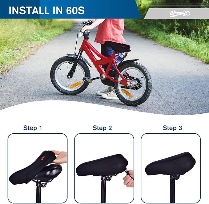 Gel Kids Bike Seat Cushion Cover, Anti-Slip Child Bike Seat Cover Comfortable Adjustable Small Bicycle Saddle Pad, 9'' X 6''
