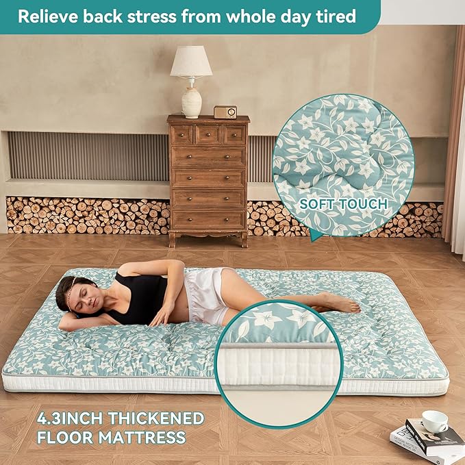 Dr.Futon Japanese Floor Futon Mattress Extra Thick Folding Roll Up Bed Topper Mat for Guest,Lounger and Tavel