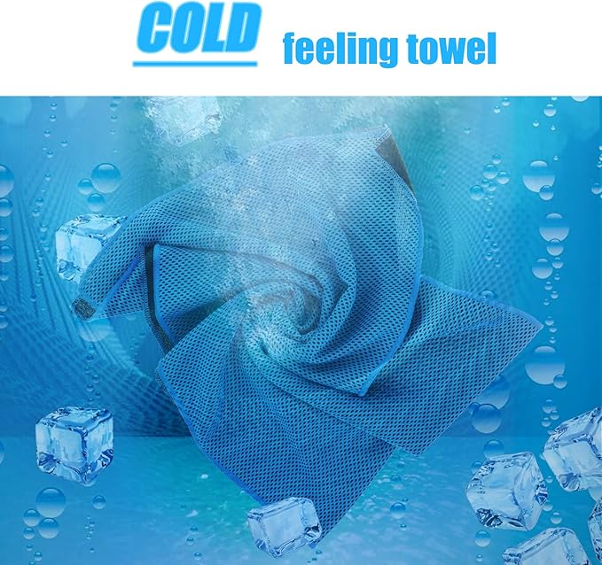 Biange Cooling Towel (Pack of 20, 40"x12") with Pouches for Sports, Workout, Fitness, Gym, Yoga, Golf, Pilates, Travel, Camping & More