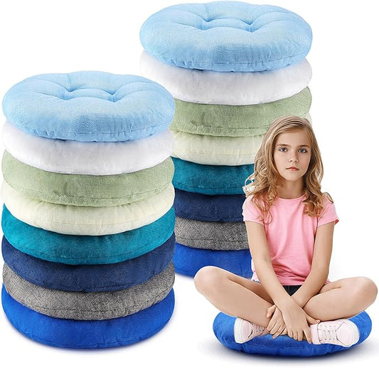 Fumete 16 Pcs 16 Inch Round Floor Cushions for Kids and Toddlers, Flexible Seating Classroom Furniture Floor Pillow for Home, Daycare, Preschool, Yoga and Meditation (Plain)