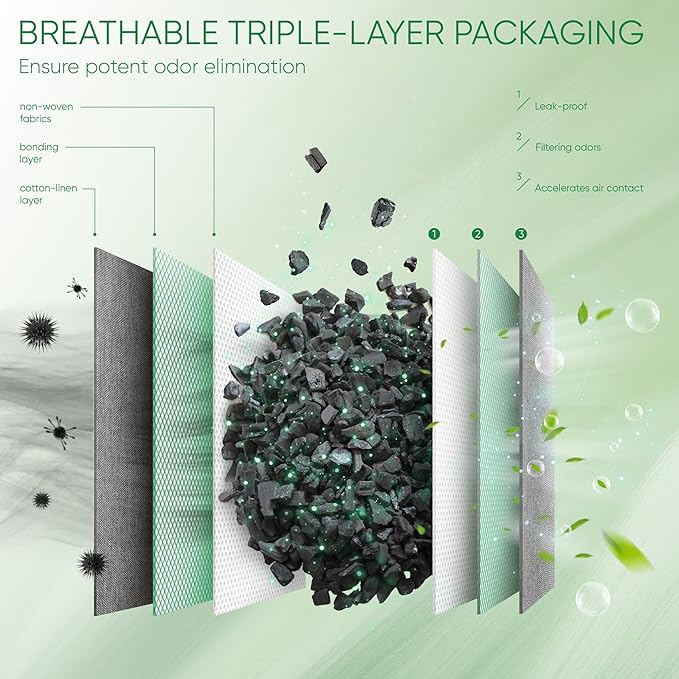 Activated Charcoal Odor Absorber,6 Pack Nature Odor Eliminator for Shoes, Bamboo Charcoal Air Purifying Bags,Shoe Deodorizer for Fresh Sneakers,Shoe Smell Remover