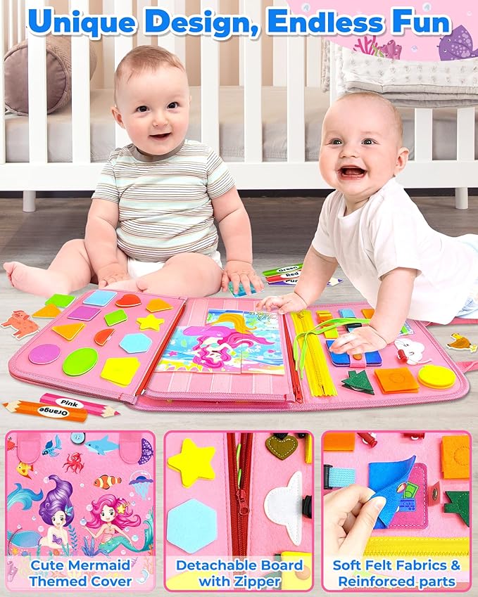 Gojmzo Busy Board Montessori Toys for Toddler Girl Birthday Gifts, Busy Book Sensory Toys for Toddlers, Learning Educational Toddler Travel Activities