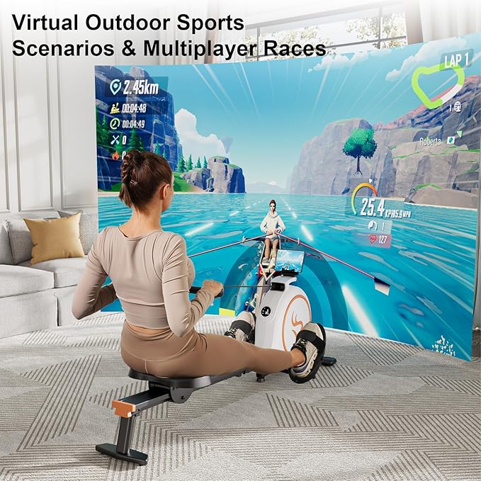 DeerRun Rowing Machines for Home, 32 Levels of Quiet Resistance Magnetic Rowing Machine, 300LBS Capacity, Row Machine with LED Monitor & Comfortable Seat, Bluetooth, App Supported and Tablet Holder