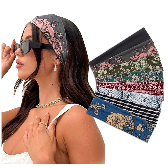 DRESHOW 8 Pack Sports Headbands for Women Non-Slip Stretchy Fashion HairBand Curly Hair Headband Soft Hair Accessories for Daily Wear Workout Yoga Running