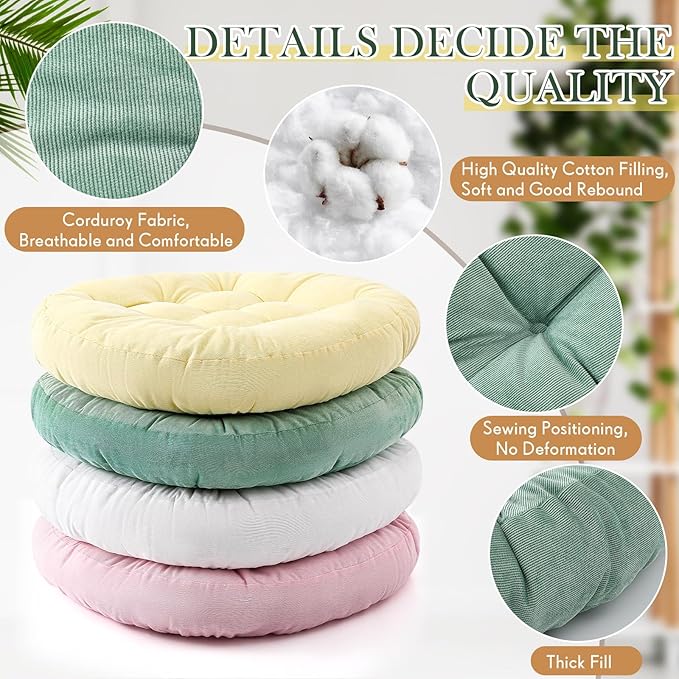 Jerify Floor Pillow Cushions 22 x 22 Inch Round Square Large Meditation Floor Pillow for Classroom Adult Meditation Picnic Party Cushion for Seating Gift Christmas(Round,Macaroon,4 Pcs)