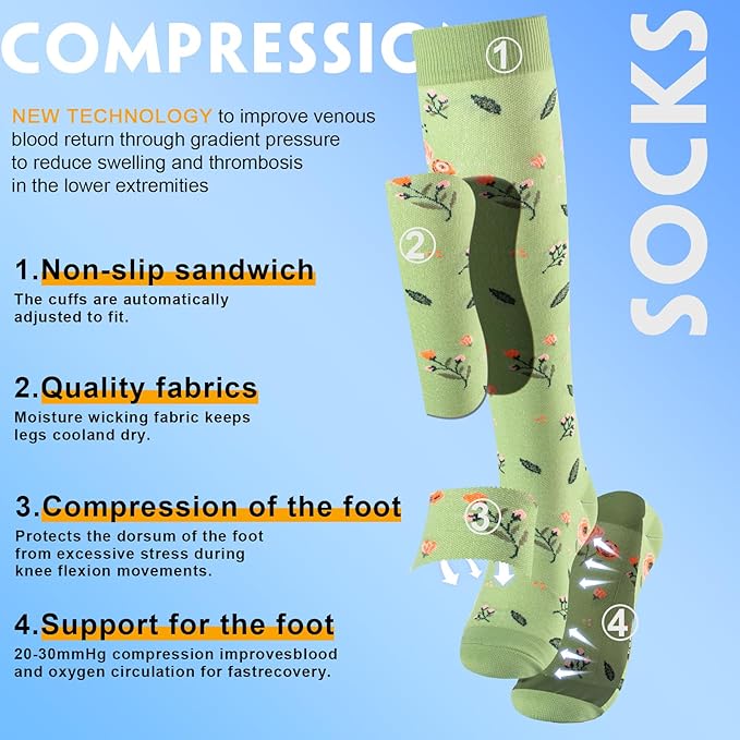 bropite Halloween Compression Socks for Women & Men-Pumpkin Ghost 6 Pairs 20-30mmhg Support Running Nurse Travel