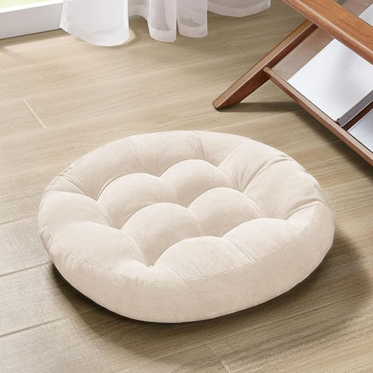 Degrees of Comfort Meditation Floor Pillow, Round Large Pillows Seating for Adults, Tufted Corduroy Cushion for Living Room Tatami, Beige 22 Inch