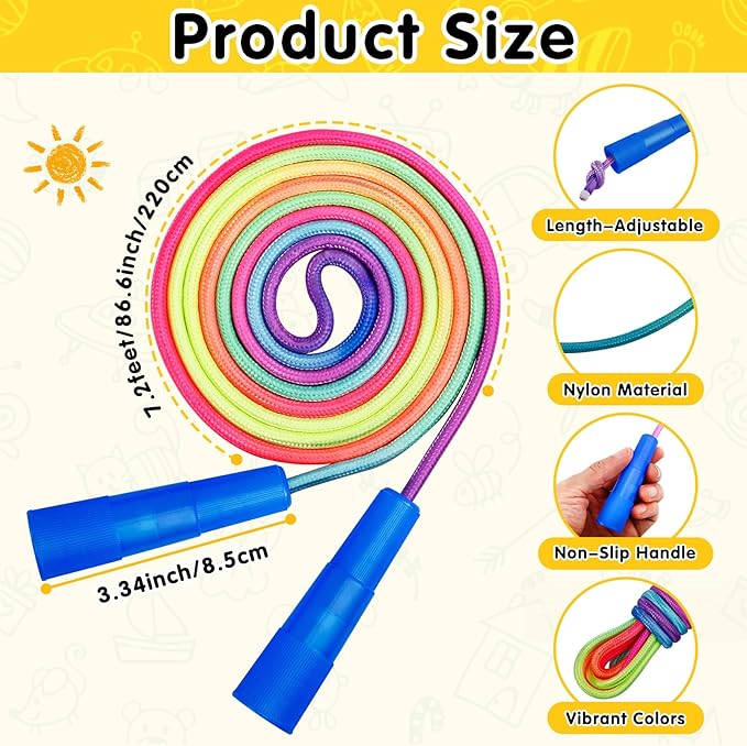 Jeffbaubl 10 Pack Jump Rope for Kids, 7.2Ft Kids Rainbow Jump Rope, Adjustable Jumping Ropes with Plastic Handles, Skipping Ropes for Boys Girls Outdoor Activity Party Favors