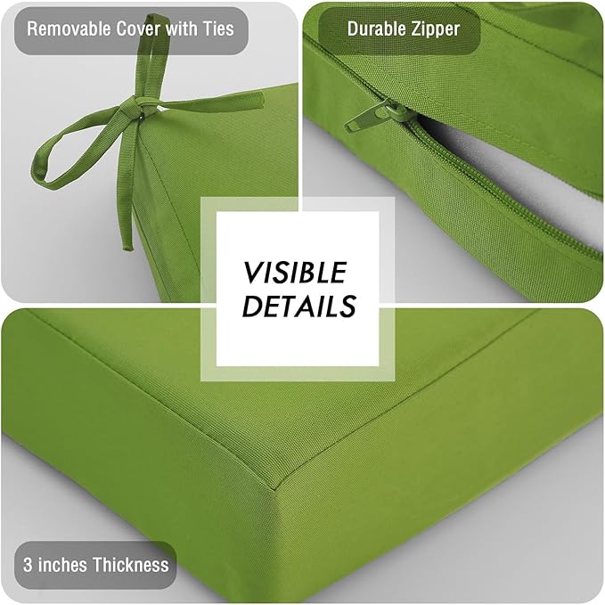 idee-home Outdoor Bench Cushion Waterproof, Bench Cushions for Outdoor Furniture, Patio Porch Swing Replacement Seat Pad with Ties for Garden Backyard, 42 x 18 Inch Green