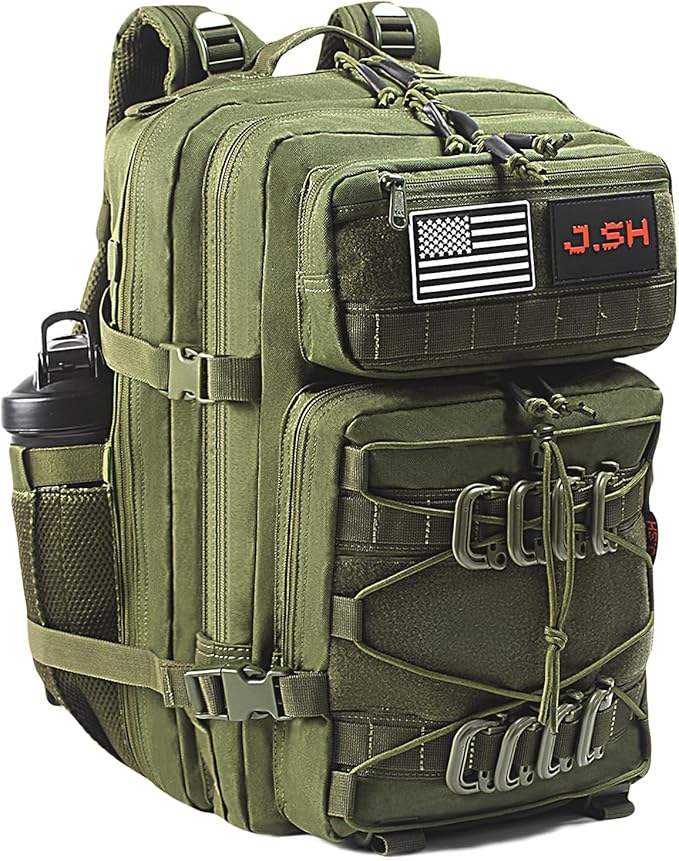 J.SH 45L Large Capacity 3-Day Tactical Backpack, Waterproof & Tear-Resistant, MOLLE System, Adjustable Straps (chest strap and waist strap), Hiking Backpack for Men & Women - Green
